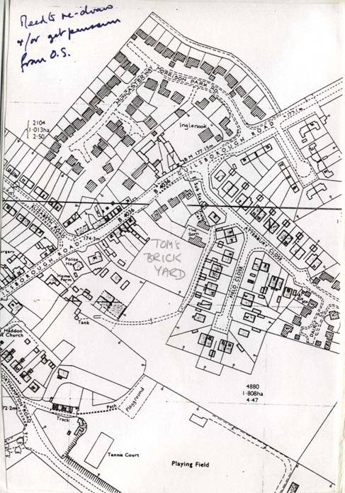 Picture 14 A map of the East End of West Haddon showing the location of the Brickyard